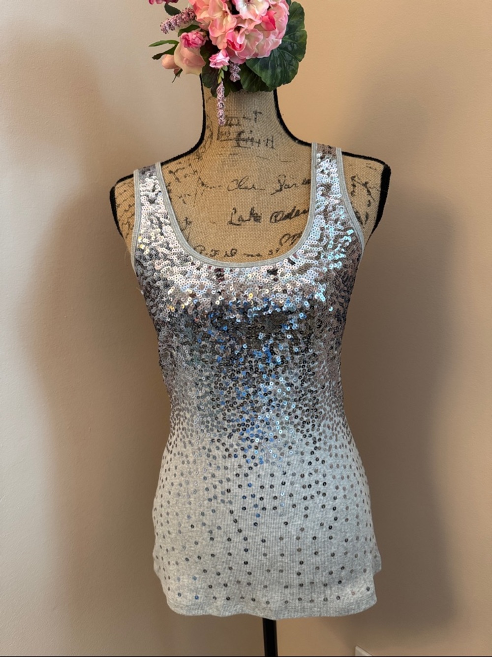 New Without Tag Grey Sequined Tank Top